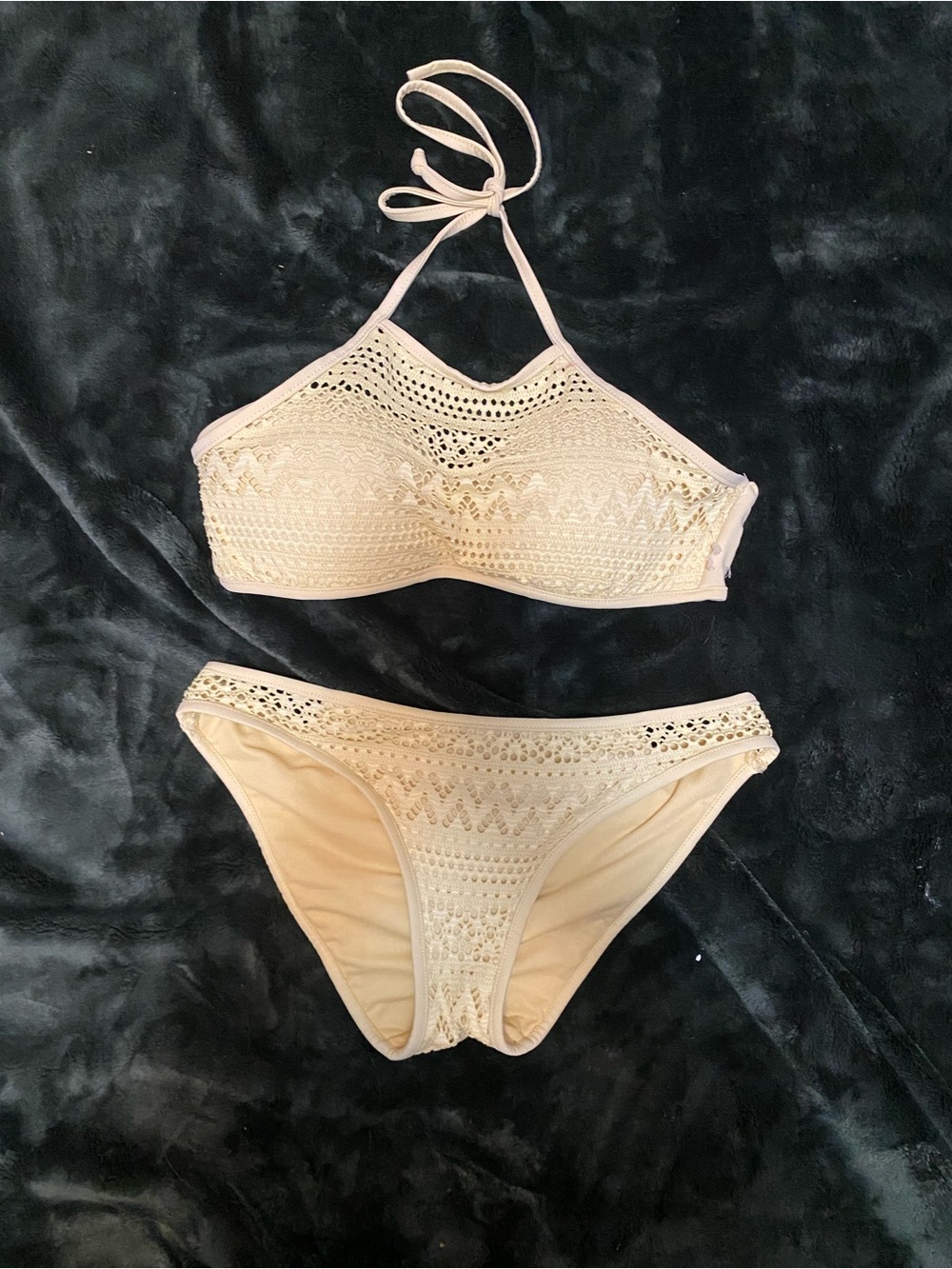 Revamped Crochet High-Neck Bikini Set in Light Yellow